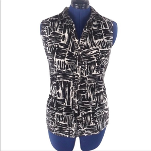 Apt 9 1X retro‎ sleeveless brown/white scribble pattern button up v neck shirt